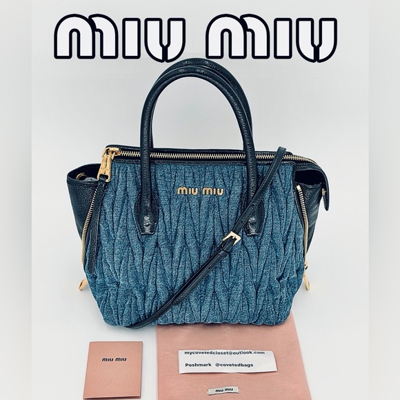 Miu Miu Handbags - Miu Miu Denim Satchel w/ Black Leather Trim and Gold Hardware w/COA